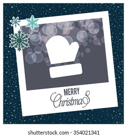 Christmas Gloves,  photo frame with Snowflake border and creative typography in footer on glowing Vector background