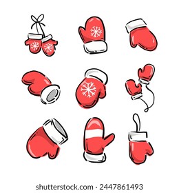 christmas gloves set, cartoon vector