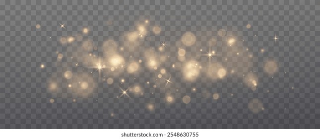Bokeh brilhante de Natal. Um borrão de faíscas e estrelas douradas brilham com uma luz especial. Efeito bokeh dourado.