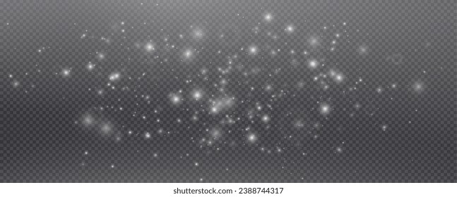  Christmas glowing bokeh confetti light and glitter texture overlay for your design. Festive sparkling white dust png. Holiday powder dust for cards, invitations, banners, advertising.