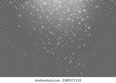  Christmas glowing bokeh confetti light and glitter texture overlay for your design. Festive sparkling white dust png. Holiday powder dust for cards, invitations, banners, advertising.