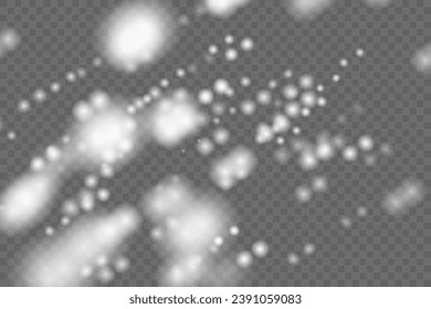  Christmas glowing bokeh confetti light and glitter texture overlay for your design. Festive sparkling white dust png. Holiday powder dust for cards, invitations, banners, advertising.