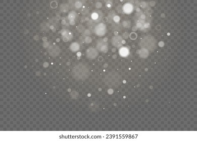 Christmas glowing bokeh confetti light and glitter texture overlay for your design. Festive sparkling white dust png. Holiday powder dust for cards, invitations, banners, advertising.	