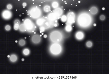 Christmas glowing bokeh confetti light and glitter texture overlay for your design. Festive sparkling white dust png. Holiday powder dust for cards, invitations, banners, advertising.	