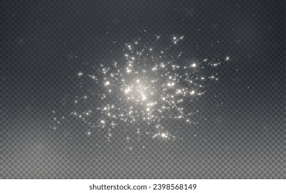 Christmas glowing bokeh confetti light and glitter texture overlay for your design. Festive sparkling white dust png. Holiday powder dust for cards, invitations, banners, advertising.