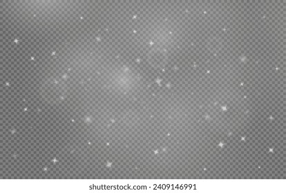 Christmas glowing bokeh confetti light and glitter texture overlay for your design. Festive sparkling white dust png. Holiday powder dust for cards, invitations, banners, advertising.