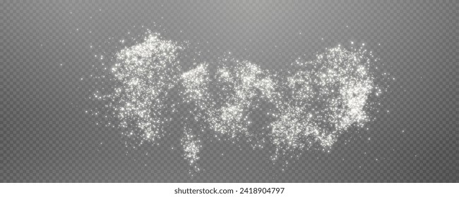 Christmas glowing bokeh confetti light and glitter texture overlay for your design. Frosting effect sugar png, salt and flour for baking, with powder white and isolated on transparent background. 