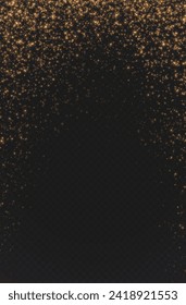 Christmas glowing bokeh confetti light and glitter texture overlay for your design. Festive sparkling gold dust png. Holiday powder dust for cards, invitations, banners, advertising.
