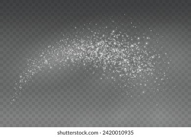 Christmas glowing bokeh confetti light and glitter texture overlay for your design. Festive sparkling white dust png. Holiday powder dust for cards, invitations, banners, advertising.