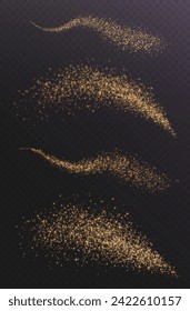 Christmas glowing bokeh confetti light and glitter texture overlay for your design. Festive sparkling gold dust png. Holiday powder dust for cards, invitations, banners, advertising.