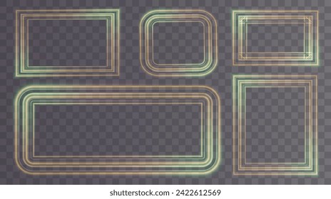 Christmas glowing bokeh confetti light and glitter texture overlay for your design. Festive sparkling gold dust, frame, rectangle png. Festive rectangle, frame, for cards, invitations, banners, advert