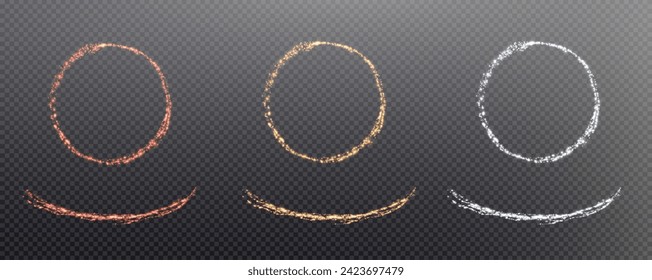 Christmas glowing bokeh confetti light and glitter texture overlay for your design. Festive sparkling gold dust, frame, circle png. Festive ring, frame, for cards, invitations, banners, adverts.