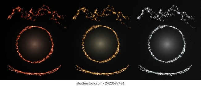 Christmas glowing bokeh confetti light and glitter texture overlay for your design. Festive sparkling gold dust, frame, circle png. Festive ring, frame, for cards, invitations, banners, adverts.