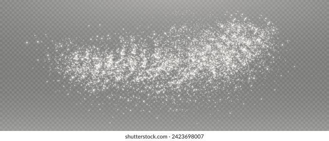 Christmas glowing bokeh confetti light and glitter texture overlay for your design. Frosting effect sugar png, salt and flour for baking, with powder white and isolated on transparent background. 