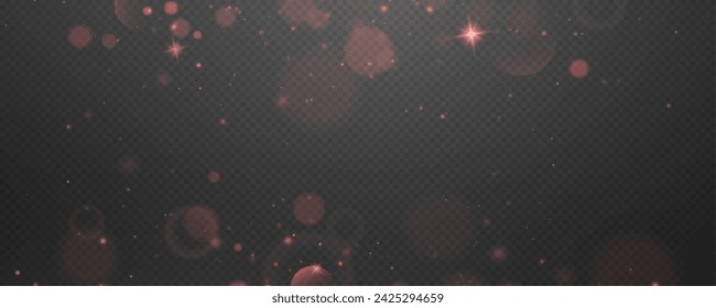 La luz brillante del confeti del bokeh de la Navidad y la superposición de la textura del brillo para su diseño. Png de polvo rojo brillante festivo. Polvo de polvo de vacaciones para tarjetas, invitaciones, banners, publicidad.