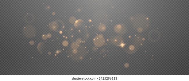 La luz brillante del confeti del bokeh de la Navidad y la superposición de la textura del brillo para su diseño. Png de polvo de oro brillante festivo. Polvo de polvo de vacaciones para tarjetas, invitaciones, banners, publicidad.