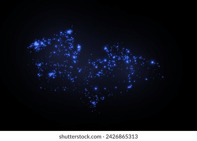 Christmas glowing bokeh confetti light and glitter texture overlay for your design. Festive sparkling blue dust png. Holiday powder dust for cards, invitations, banners, advertising.