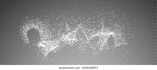 Christmas glowing bokeh confetti light and glitter texture overlay for your design. Frosting effect sugar png, salt and flour for baking, with powder white and isolated on transparent background. 