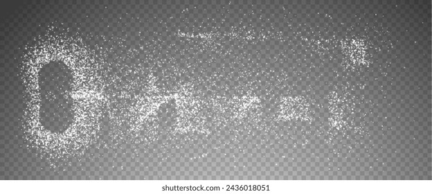 Christmas glowing bokeh confetti light and glitter texture overlay for your design. Frosting effect sugar png, salt and flour for baking, with powder white and isolated on transparent background. 