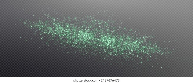 Christmas glowing bokeh confetti light and glitter texture overlay for your design. Festive sparkling green dust png. Holiday powder dust for cards, invitations, banners, advertising.