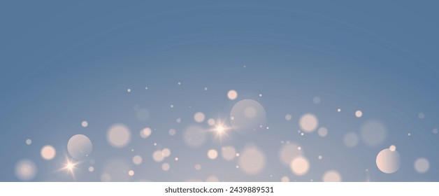 Christmas glowing bokeh confetti light and glitter texture overlay for your design. Festive sparkling gold dust png. Holiday powder dust for cards, invitations, banners, advertising.