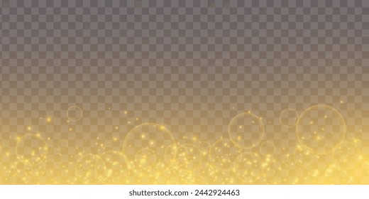 Christmas glowing bokeh confetti light and glitter texture overlay for your design. Festive sparkling gold dust png. Holiday powder dust for cards, invitations, banners, advertising.