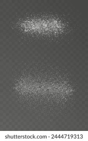 Christmas glowing bokeh confetti light and glitter texture overlay for your design. Frosting effect sugar png, salt and flour for baking, with powder white and isolated on transparent background. 