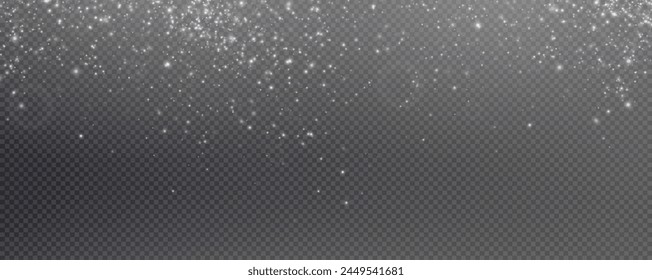 Christmas glowing bokeh confetti light and glitter texture overlay for your design. Festive sparkling white dust png. Holiday powder dust for cards, invitations, banners, advertising.