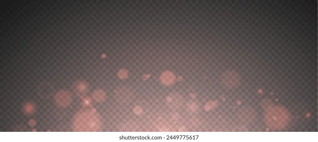 Christmas glowing bokeh confetti light and glitter texture overlay for your design. Festive sparkling red dust png. Holiday powder dust for cards, invitations, banners, advertising.