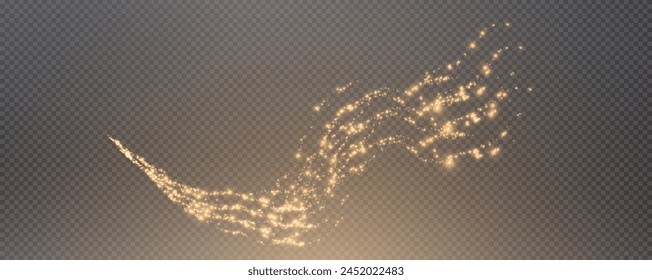 Christmas glowing bokeh confetti light and glitter texture overlay for your design. Festive sparkling gold dust png. Holiday powder dust for cards, invitations, banners, advertising.