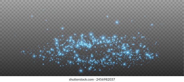 Christmas glowing bokeh confetti light and glitter texture overlay for your design. Festive sparkling blue dust png. Holiday powder dust for cards, invitations, banners, advertising.