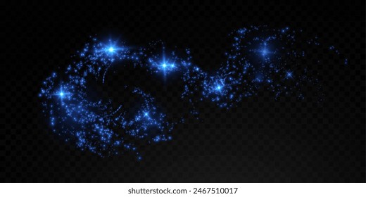 Christmas glowing bokeh confetti light and glitter texture overlay for your design. Festive sparkling blue dust png. Holiday powder dust for cards, invitations, banners, advertising.