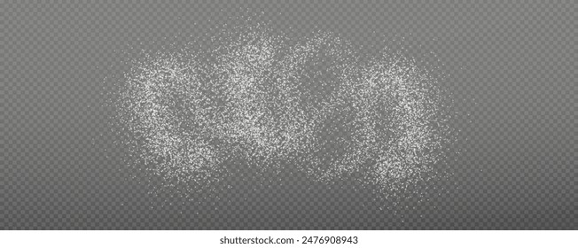 Christmas glowing bokeh confetti light and glitter texture overlay for your design. Frosting effect sugar png, salt and flour for baking, with powder white and isolated on transparent background. 
