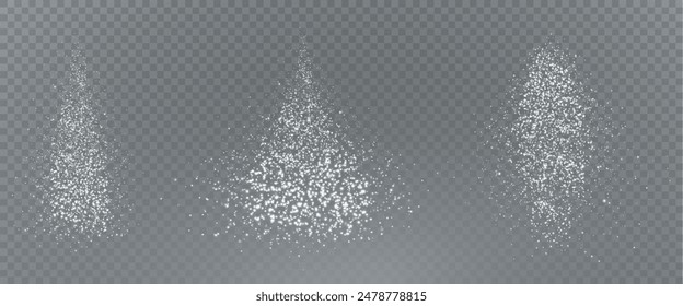 Christmas glowing bokeh confetti light and glitter texture overlay for your design. Frosting effect sugar png, salt and flour for baking, with powder white and isolated on transparent background. 