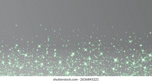 Christmas glowing bokeh confetti light and glitter texture overlay for your design. Festive sparkling green dust png. Holiday powder dust for cards, invitations, banners, advertising.