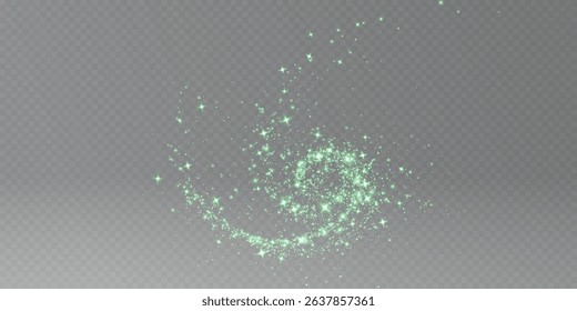 Christmas glowing bokeh confetti light and glitter texture overlay for your design. Festive sparkling green dust png. Holiday powder dust for cards, invitations, banners, advertising.