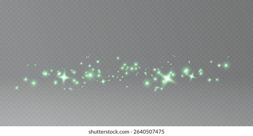 Christmas glowing bokeh confetti light and glitter texture overlay for your design. Festive sparkling green dust png. Holiday powder dust for cards, invitations, banners, advertising.
