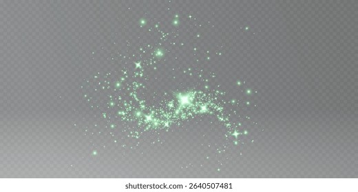 Christmas glowing bokeh confetti light and glitter texture overlay for your design. Festive sparkling green dust png. Holiday powder dust for cards, invitations, banners, advertising.