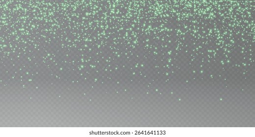 Christmas glowing bokeh confetti light and glitter texture overlay for your design. Festive sparkling green dust png. Holiday powder dust for cards, invitations, banners, advertising.