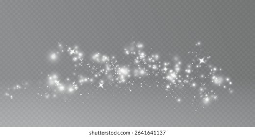 Christmas glowing bokeh confetti light and glitter texture overlay. Festive sparkling white dust png. Holiday powder dust for cards, invitations, banners, advertising.