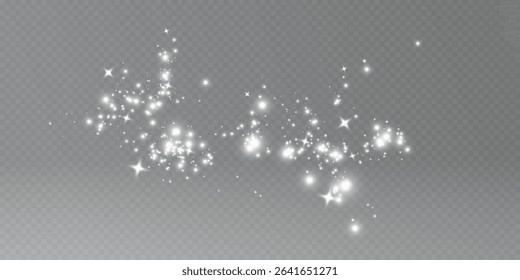 Christmas glowing bokeh confetti light and glitter texture overlay for your design. Festive sparkling white dust png. Holiday powder dust for cards, invitations, banners, advertising.