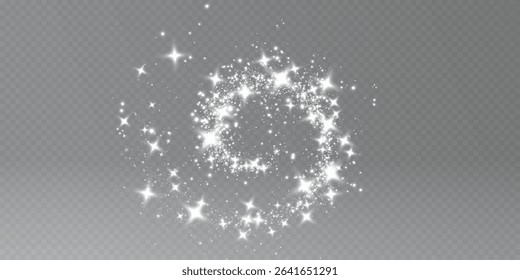 Christmas glowing bokeh confetti light and glitter texture overlay twirl. Festive sparkling white dust png. Holiday powder dust for cards, invitations, banners, advertising.