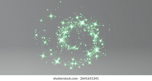 Christmas glowing bokeh confetti light and glitter texture overlay for your design. Festive sparkling green dust png. Holiday powder dust for cards, invitations, banners, advertising.
