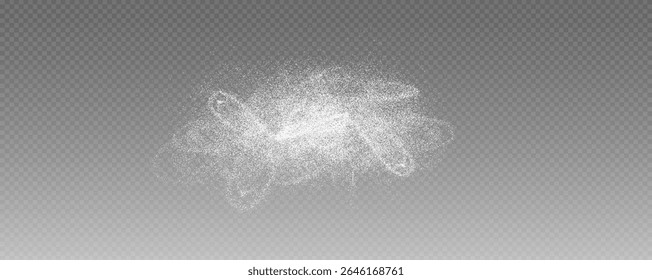 Christmas glowing bokeh confetti light and glitter texture overlay for your design. Frosting effect sugar png, salt and flour for baking, with powder white and isolated on transparent background. 