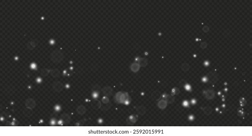 Christmas glowing bokeh confetti overlay with glitter texture and festive sparkling white dust. Perfect for holiday cards, invitations, banners, and advertising, adding a magical and celebratory.