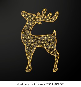 Christmas glowing deer. New year figure with garland. Realistic vector illustration.