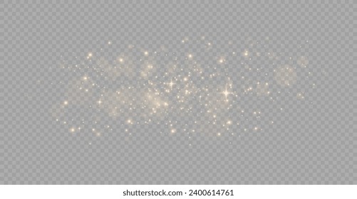 Weihnachten leuchtender Staubhintergrund, das Licht des goldenen Staubes, Bokeh-heller Hintergrund, Gelbes flackerndes Licht mit Bokeh-Licht und Teilchenbewegung. Der Staub funkelt und goldene Sterne leuchten.