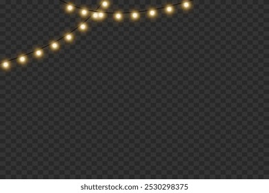 Christmas glowing garland. Light bulb and glare. On a transparent background.	
