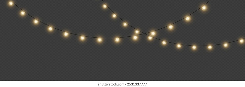 Christmas glowing garland. Light bulb and glare. On a transparent background.