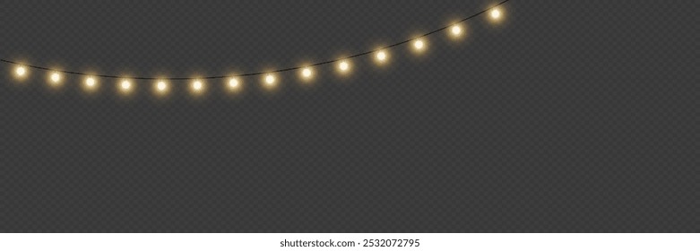 Christmas glowing garland. Light bulb and glare. On a transparent background.